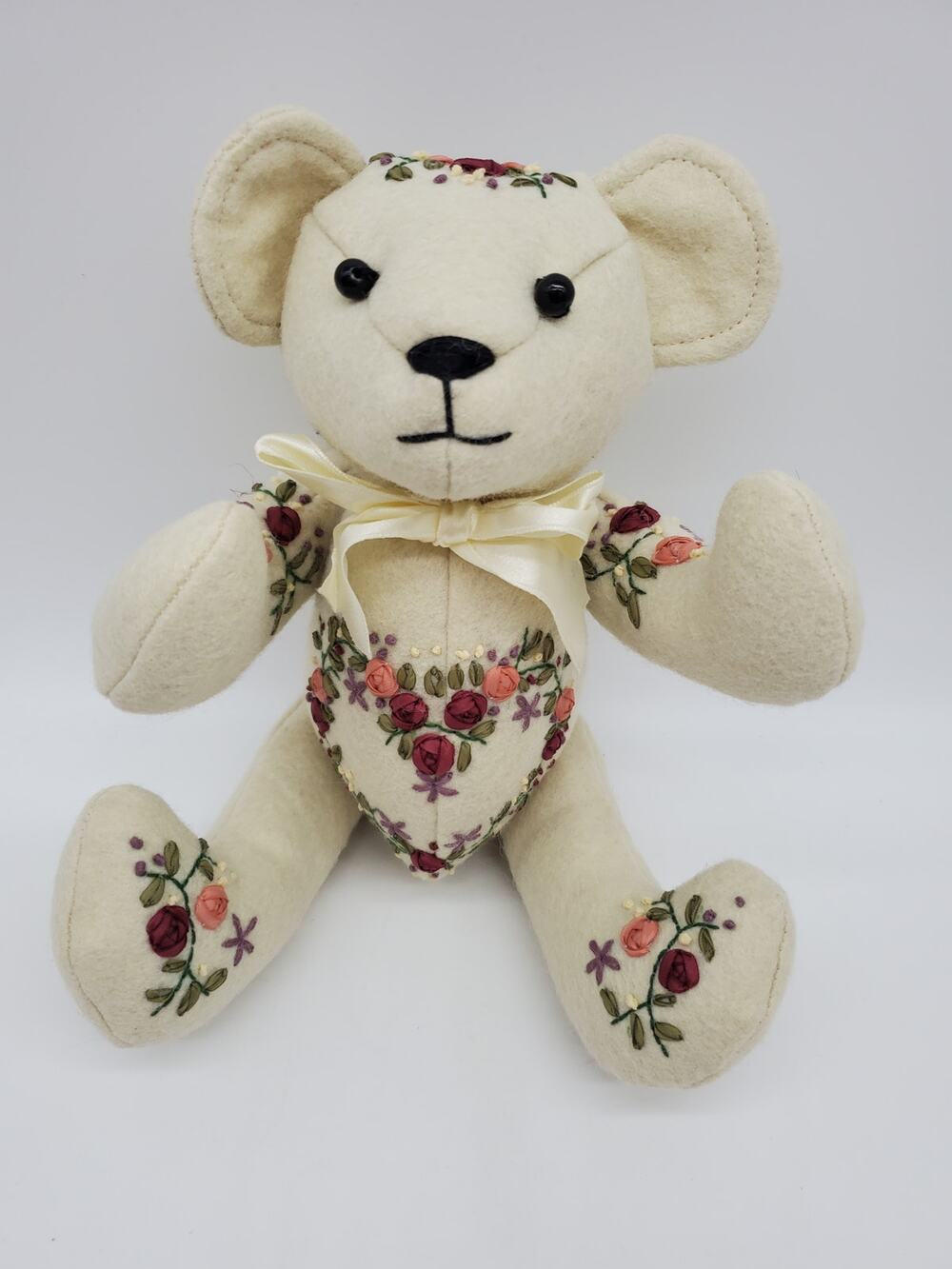 Embroidered Floral Bear Plush 8"